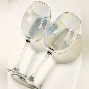 NEW Two Iridescent/Halographic Colored Wine Glasses Glassware Stemware *see note